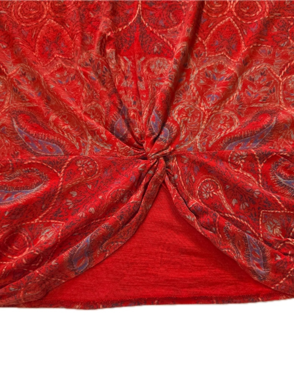 Lucky Brand Shirt Womens L Red Paisley Jersey Ruched Relaxed Fit Summer - Picture 4 of 6